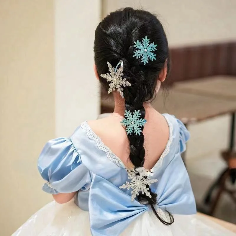 2PCS New Cute Princess Snowflake Girls Hairpins Children Headwear Hairgrip Hair Clips Barrettes Hair Accessories