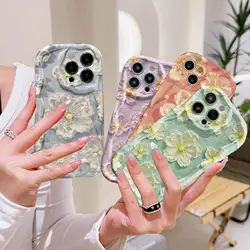 Ins Oil Painting Flower Phone Case For Samsung Galaxy A72 A13 A53 A33 A73 5G A02S A22 A02 A03 J7 Prime Cover 3D Wavy Curved Edge