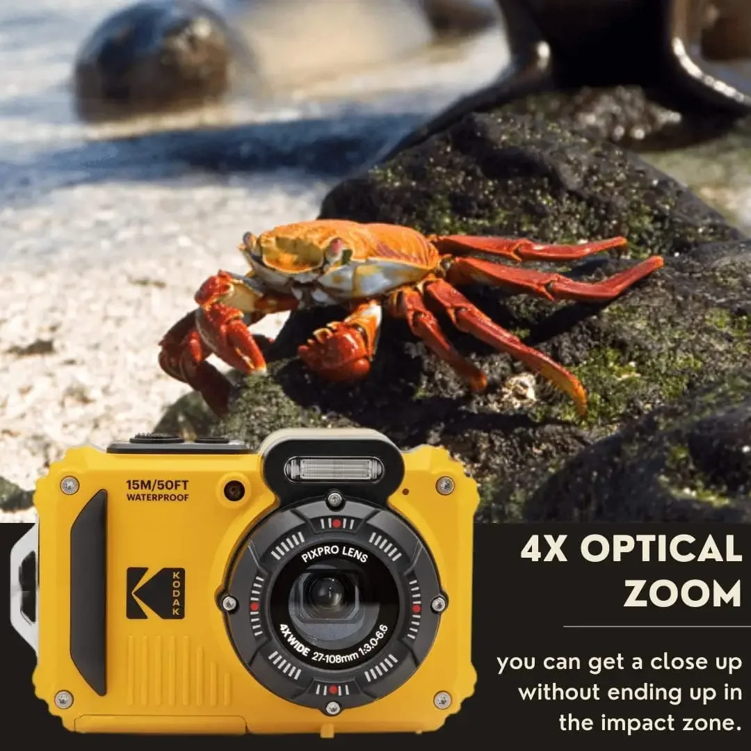 KODAK PIXPRO WPZ2 Rugged Waterproof Shockproof Dustproof WiFi Digital Camera 16MP 4X Optical Zoom 1080P Full HD Video