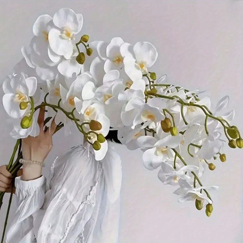 

6pcs Lifelike Artificial Orchids - 9 Blooms Each, Silk Butterfly Orchid Stems for Elegant Home & Wedding Decor Perfect Gift