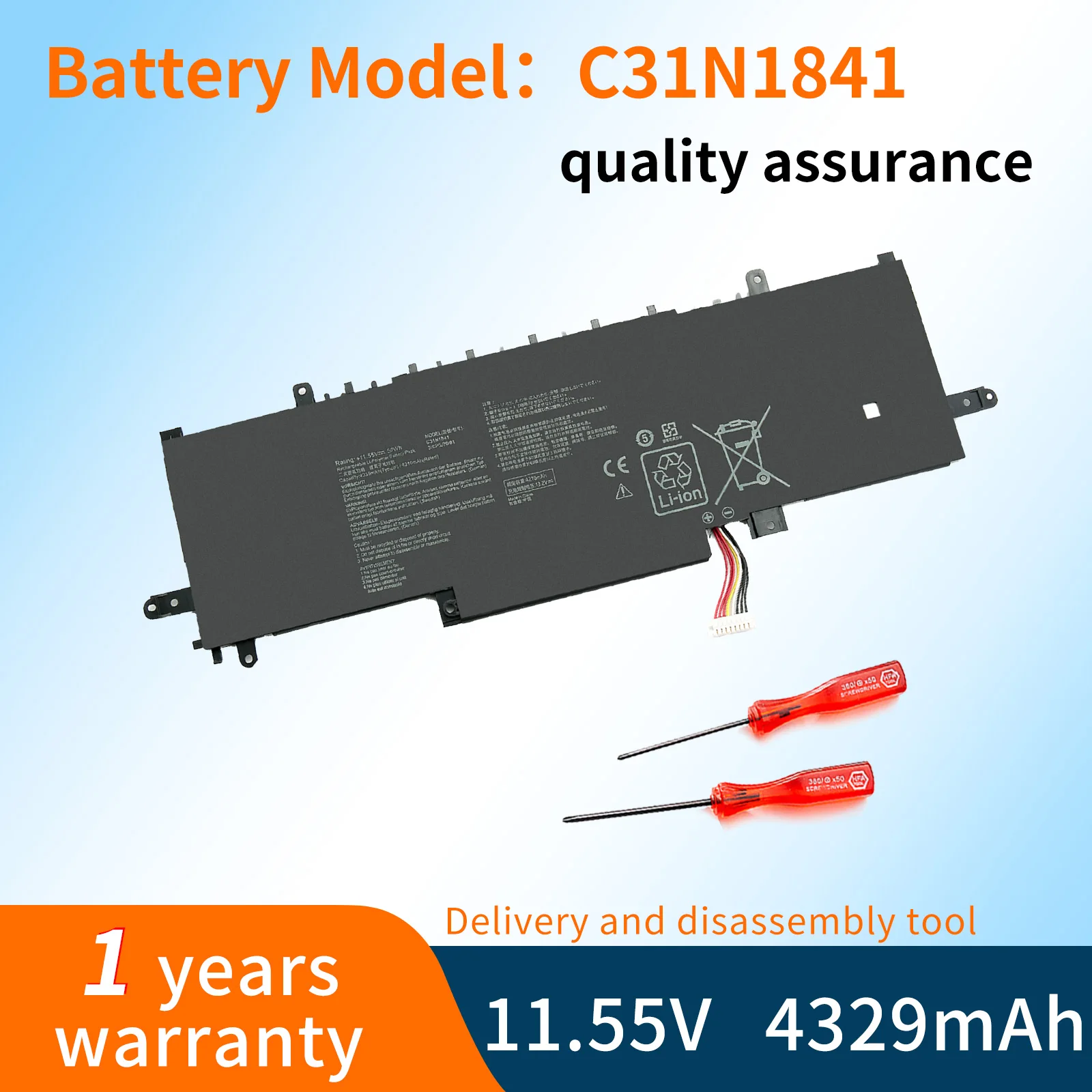 

C31N1841 Laptop Battery For ASUS ZenBook UX334FL UX333FAC UX433FL UX433FLC UM433DA UM433IQ UM434DA UM434IQ 11.55V 50WH