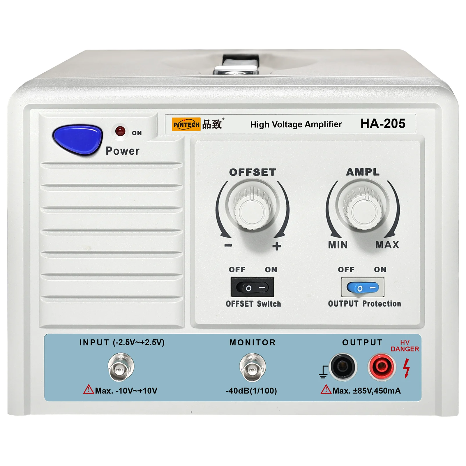 PINTECH HA-205 High Voltage Amplifier, 3MHz, 170Vp-p, Voltage Signal Amplifier with Output Protection Switch