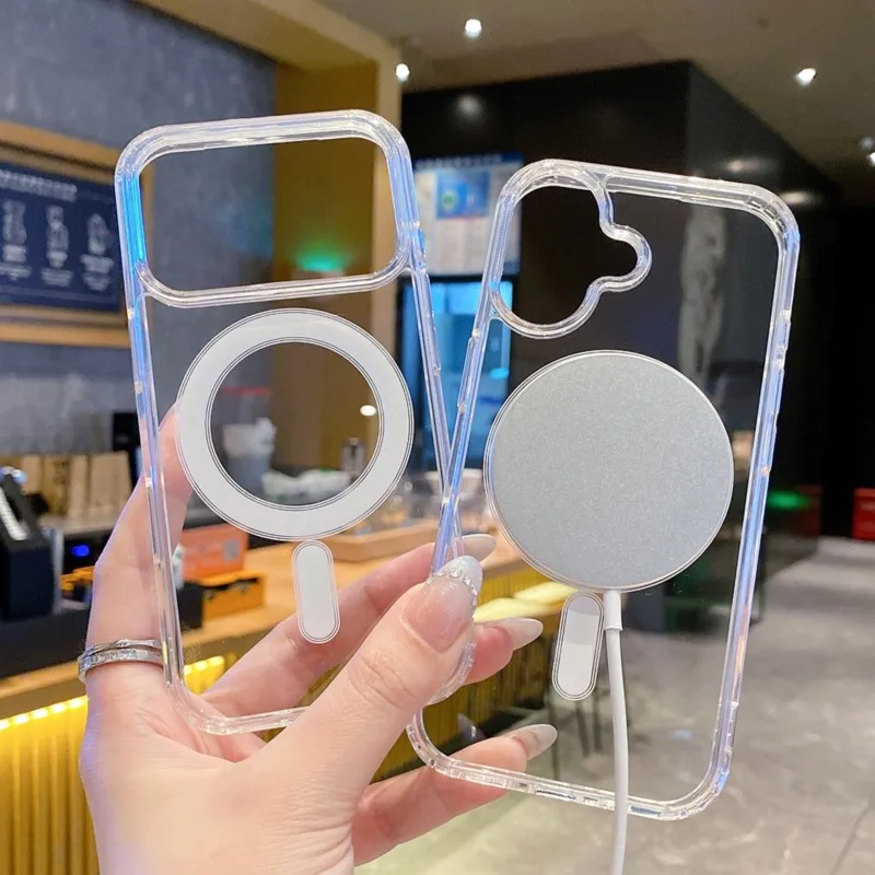 Funda original transparente para Magsafe para Apple iPhone 17 Air 16 16E 15 14 13 12 Mini 11 Pro Max Plus Cubierta magnética de carga inalámbrica 4