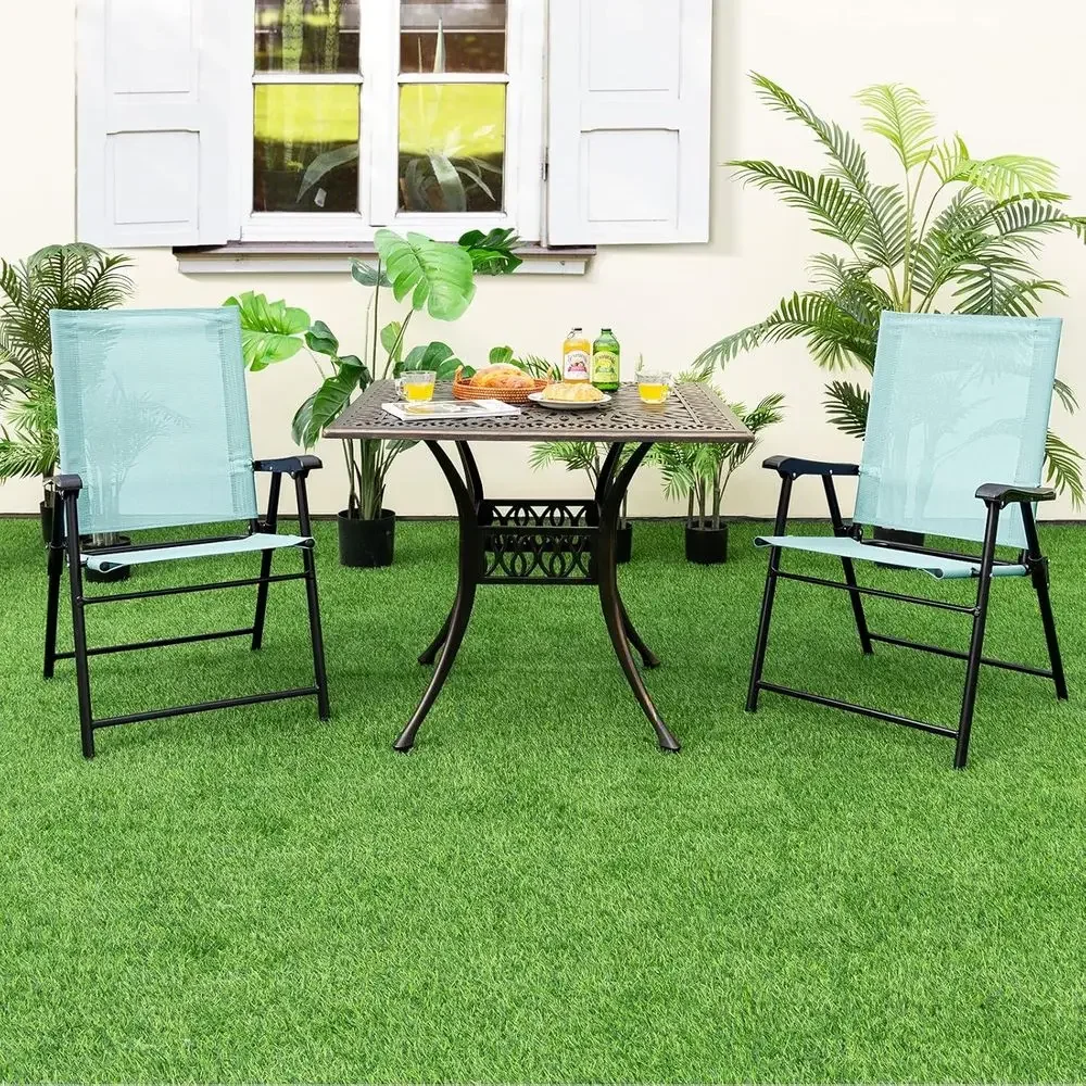 Turquoise Portable Sling Back Patio Chairs Set of 2 for Outdoor Dining, Beach, Camping, and Picnic