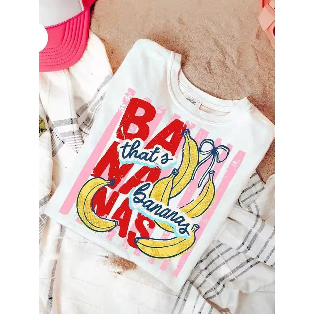 Bananas Stripes Shirt, Banana Summer Vibes Tee, Fruit Preppy T-Shirt, Women's Summer Top, Girls That's Bananas Shirt Camiseta Para Mujer