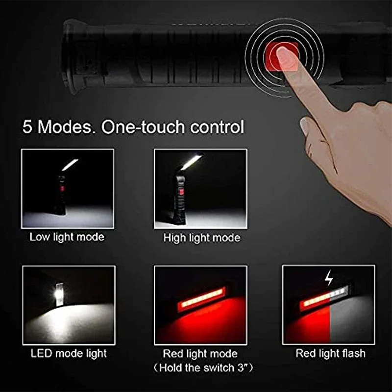 Imagem -04 - Lanterna Tática Led Cob Tocha Recarregável Usb Luz de Trabalho Impermeável Lanterna Magnética Lâmpada Pendurada para Iluminação Noturna