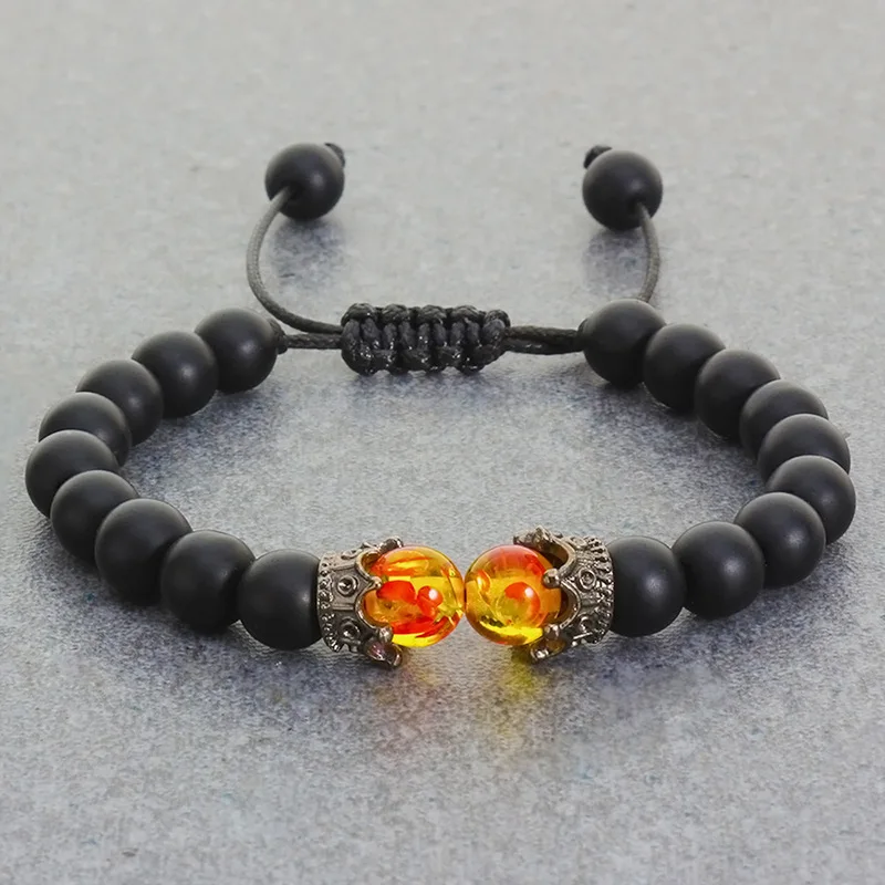 Men Women Natural Lava Stone Bracelet 8mm Beads Crown Braid Bracelet Couple Beaded Bracelet Best Gift for Friends image 2