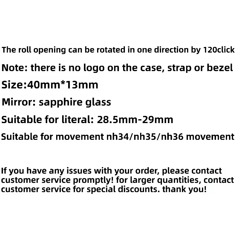Per cassa NH35 Set di cinturini per cassa in acciaio inossidabile da 40 mm Raccordo in vetro zaffiro per cassa piatta con movimento NH34