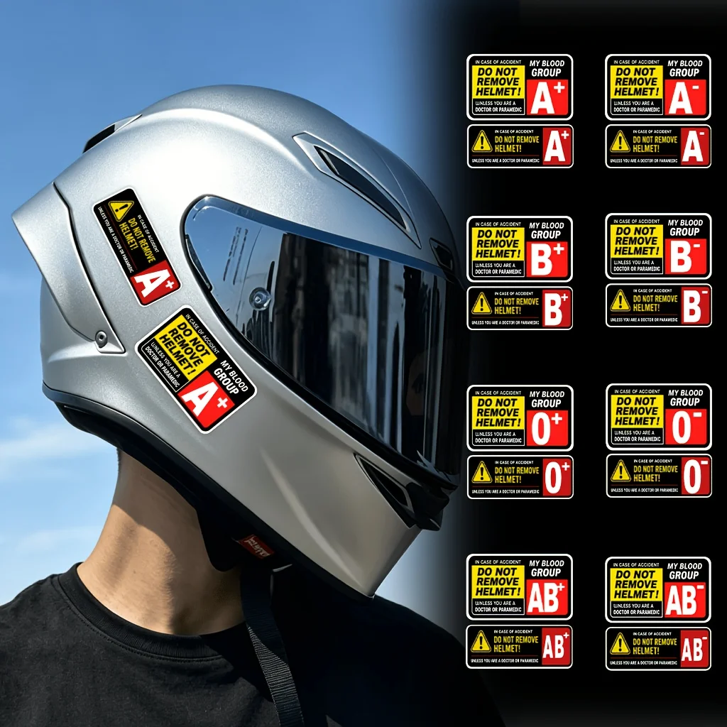 2PCS/SET Multiple Blood Type Warning Stickers, Waterproof Safety Reminder Decals for Motorcycle Helmet Decor