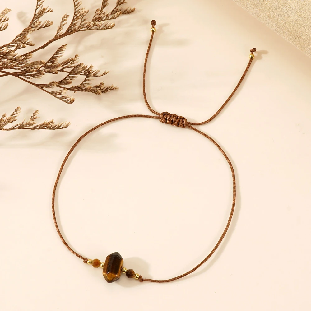 Bohemian Natural Stone Bracelet Handmade Adjustable Rope Chain Geometric Bead Charm Bracelets for Women Vintage Jewelry Gift
