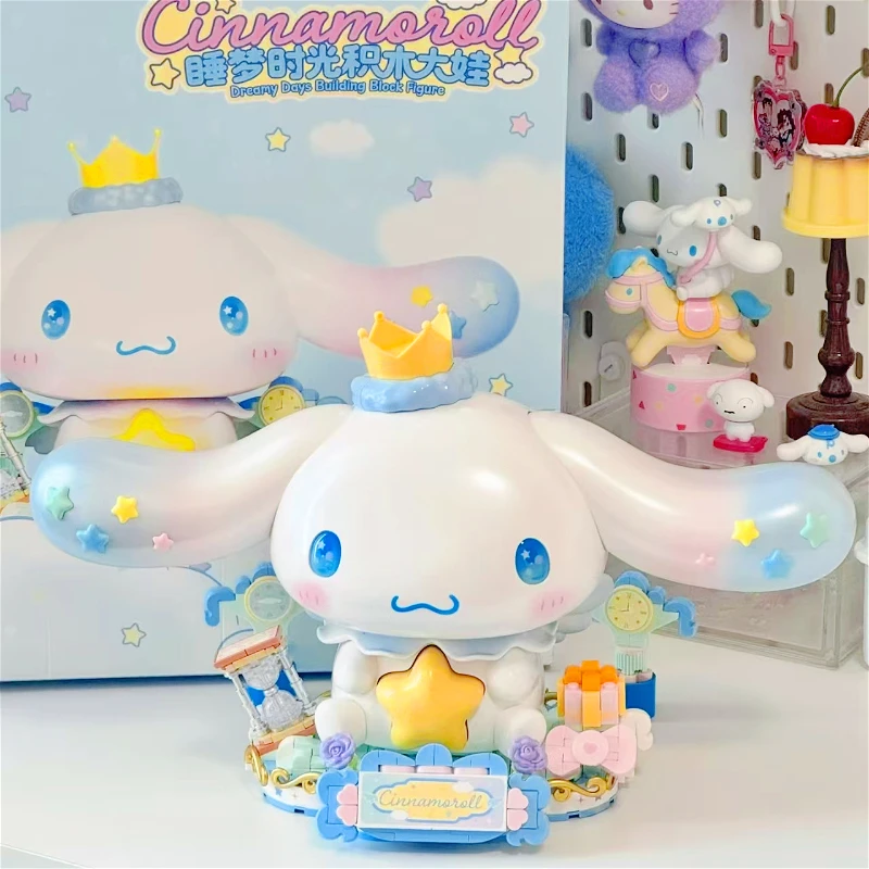 New Cinnamoroll Sleep Time Series Building Block Movable Luminous Anime Ornaments Assembled Model Collectible Decor Toy Set Gift