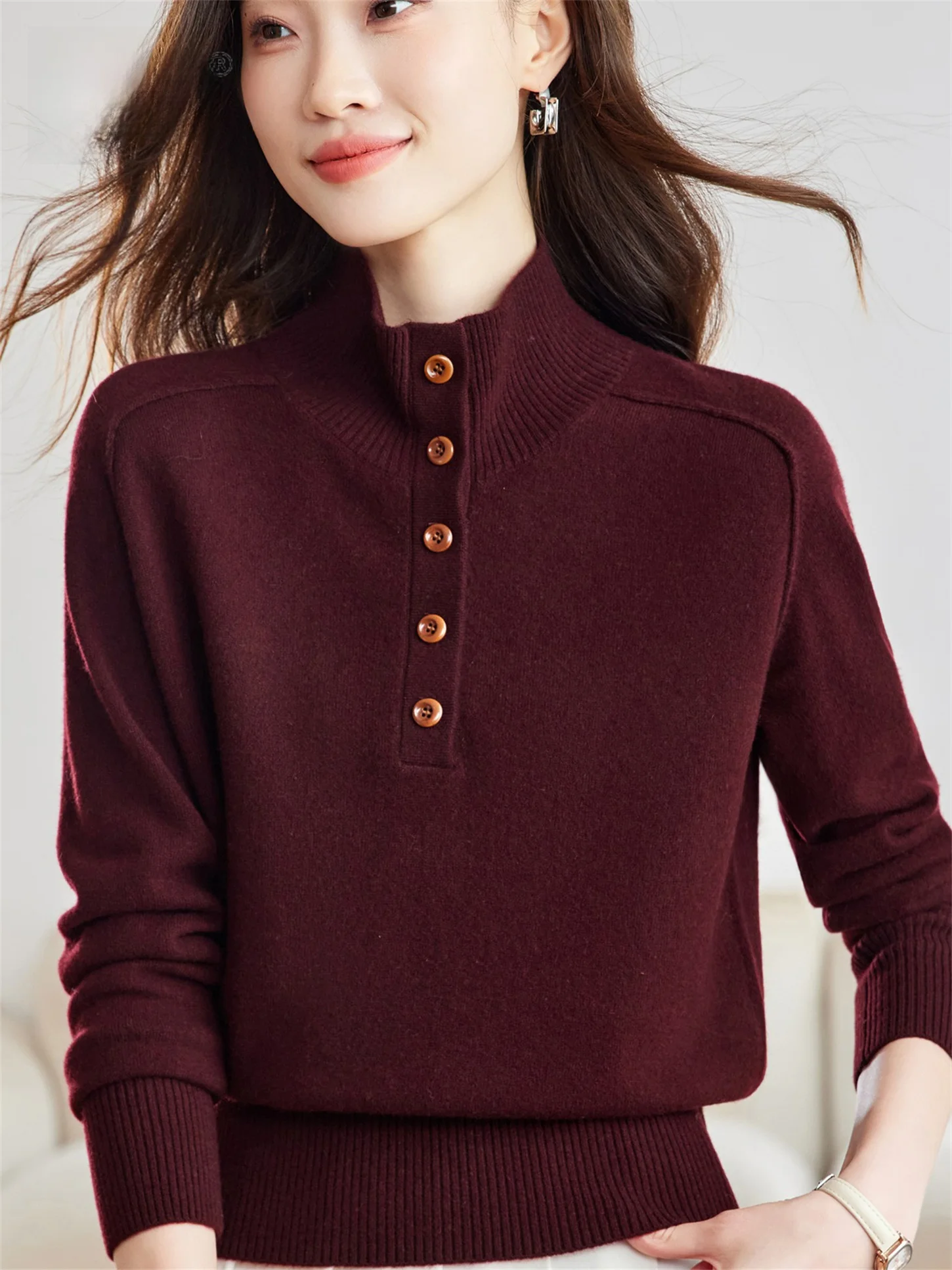 

Модный вязаный шерстяной свитер с воротником, универсальный женский классический теплый топ среднего возраста и я, весна-осень