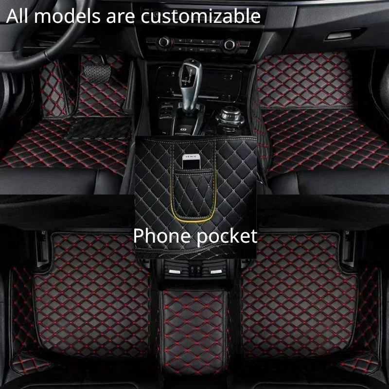 Custom Car Floor Mats for Volkswagen Vw Multivan 2012-2018 Year Artificial Leather Phone Pocket Carpet Interior Car Accessories