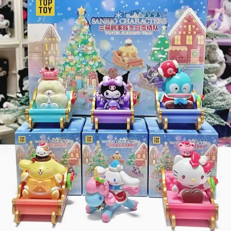 In Stock Family Winter Bobsleigh Team Blind Box Christmas Trendy Play Gift Mystery Box Cute Model Statue Home Ornament Decor