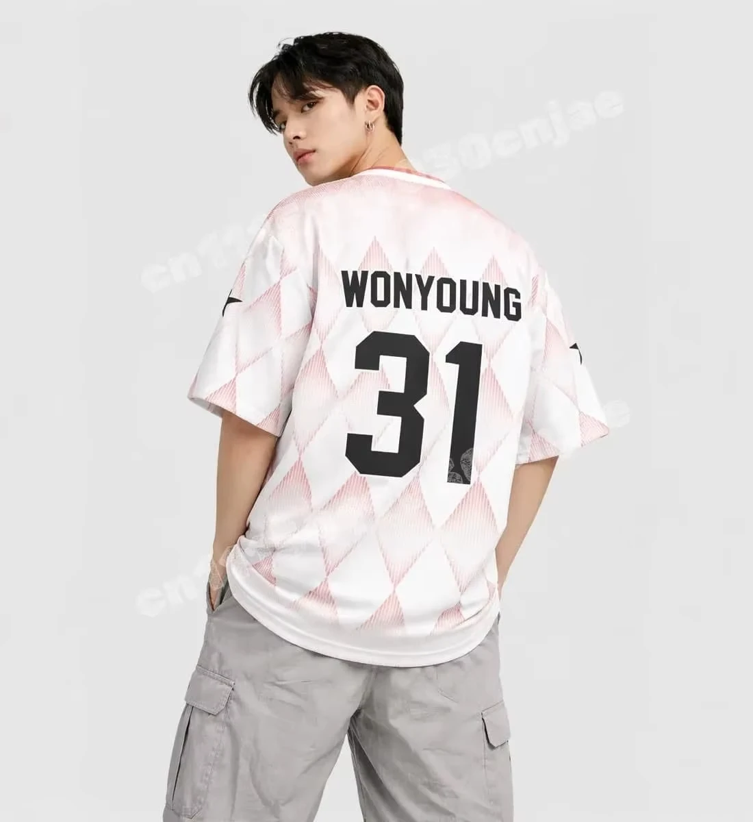 Kpop IVE Yujin 01 Diamond Lattice Print Jersey Lightweight Sport Tee Family Matching Parent Child Fans Outfit Breathable Fashion