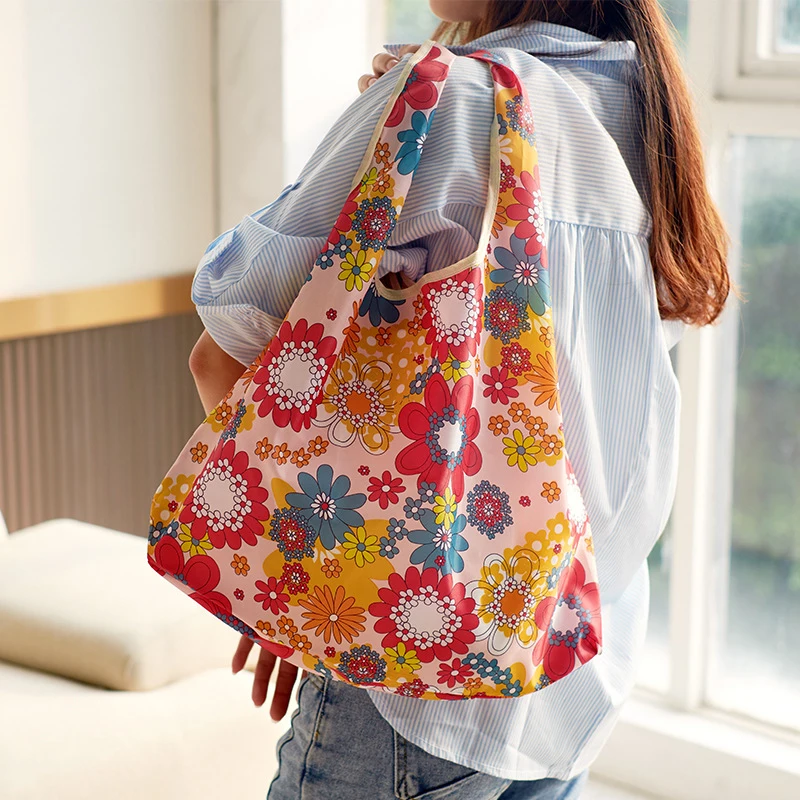 Large Portable Shopping Bag Waterproof Folding Tote Bag Reusable Eco-Friendly Large Capacity Handbag for Food Grocery Storage
