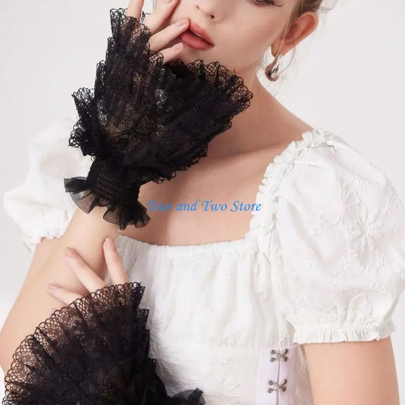 HX6F 1 Pair Lightweight Lace Sleeve Covers for Indoor Conventions Comfortable Long Wear in Warm Weather Conditions