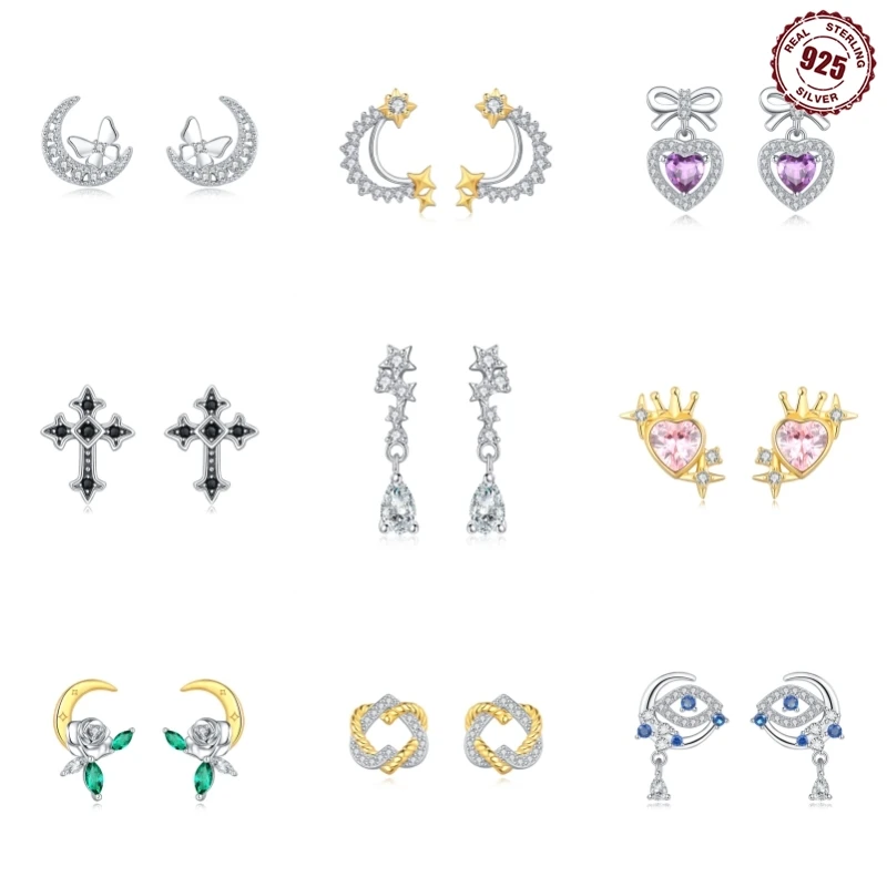 

2024 Double Hoop Star Moon Earrings Fit Original Charms Diy Fine Jewelry Gift For Women Making Accessories 925 Silver Plated