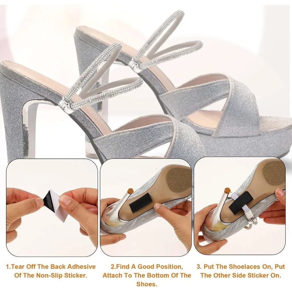 1 زوج حجر الراين عالية الكعب الأحذية الفرقة مكافحة فضفاضة النساء الماس أربطة الحذاء مكافحة الإفلات كعب الأشرطة حزام الحفر أحزمة ثابتة مرنة #5