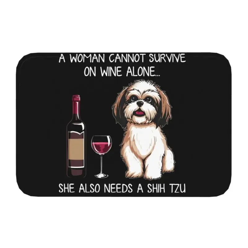 

Shih Tzu And Wine Funny Dog Doormat Non-Slip Bathroom Kitchen Mat Living Room Door Floor Entrance Carpet Rug