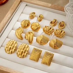 Fashion Gold Plated Texture Knot Twist Geometric Stud Earrings for Women Retro Stainless Steel Statement Earring Punk Jewelry