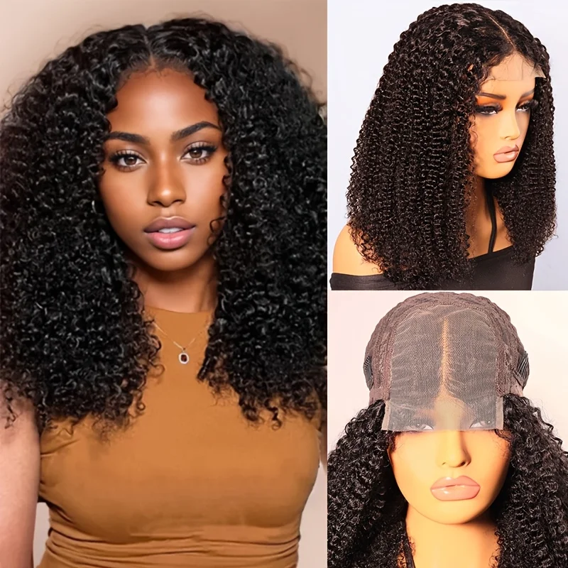 

Kinky Curly 100% Human Hair Wig Natural Black Short Curly Bob Wigs For Women 4X4 Lace Closure Wigs Human Hair 200 Density