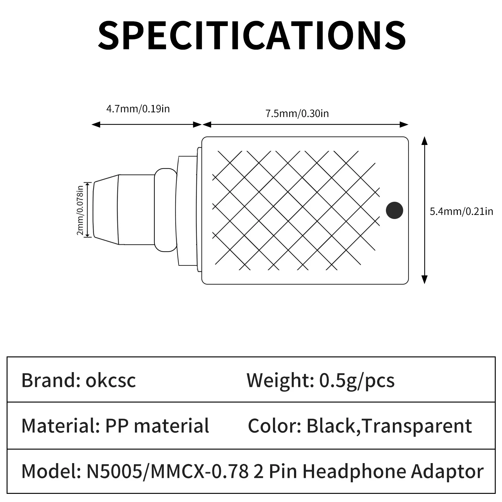 OKCSC Earphones Adapter MMCX Male to Mini 0.78 2 PIN Female for SHURE SE215 SE315 SE425 SE535 AKG N5005 N30 Earbuts Connector