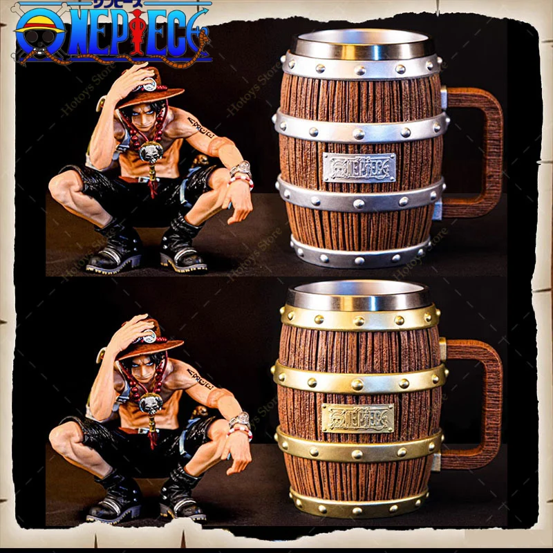 One Piece Figure Ace Luffy Sabo Wine Barrel Cup Cheers Series Gold Silver Ornament Doll PVC Action Model Children Collection Toy