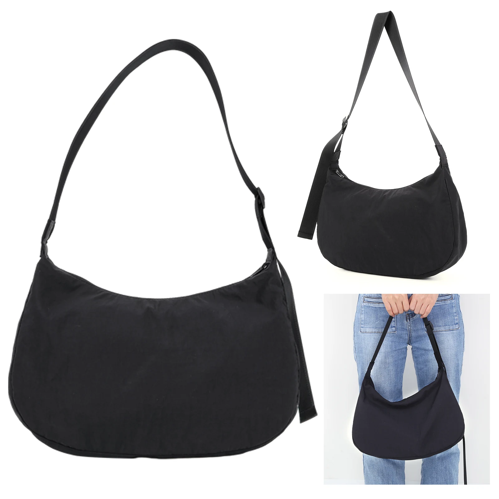 

Women Nylon Shoulder Bag Zipper Crescent Bag Casual Fashion Tote Bag Satchel Hobo Bag Girl Stylish Purse