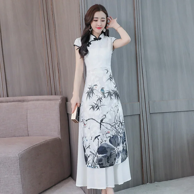 Vietnam Traditional Dress Women Summer 2024 Cheongsam Oriental Dress Chinese Style Qipao Ao Dai Dress Vietnam Clothing FF2773