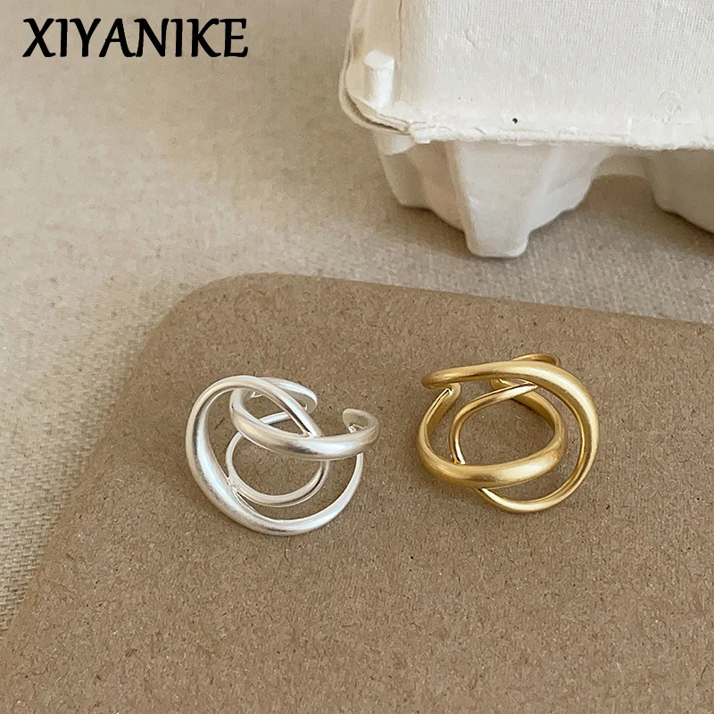 XIYANIKE Matte Golden Circle Line Stackable Geometric Rings For Women Hip Hop Fashion New Jewelry Gift Party Birthday anillos