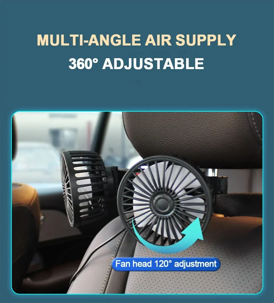 Car Seat Back Cooling Fan USB Charge Dual Head Fan 360 Degree Rotation Neck Cooler for Summer Car Accessories