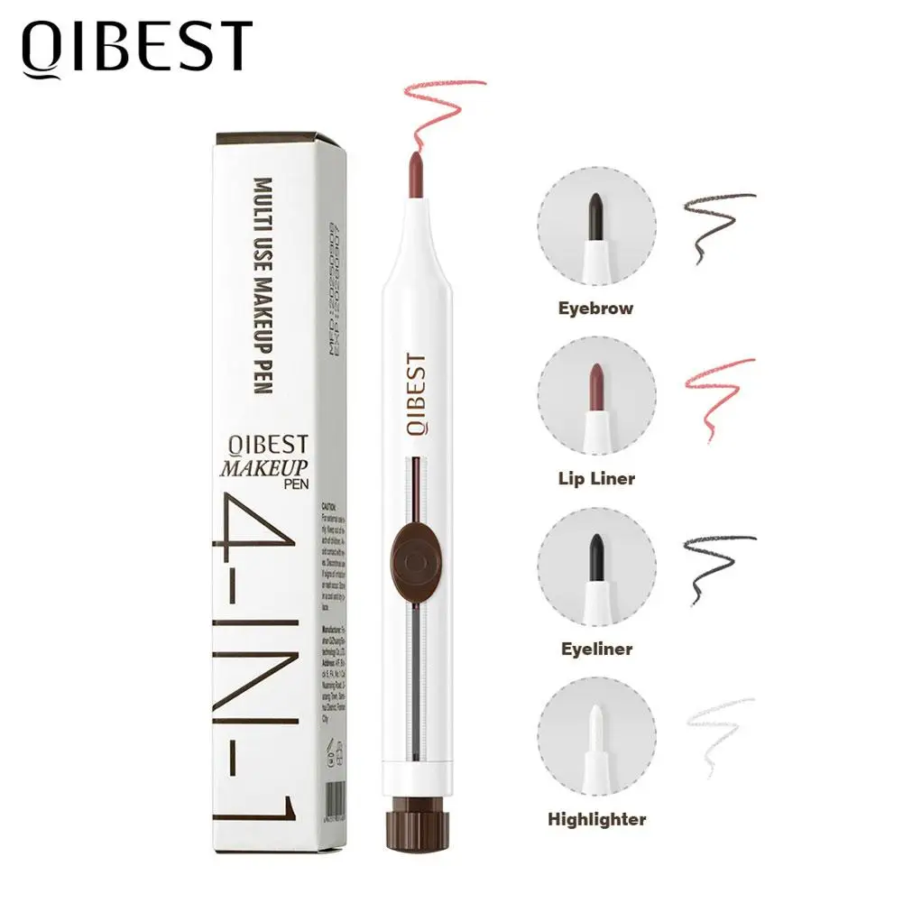 QIBEST Eyeliner opaco per trucco 4 in 1, matita per labbra, matita per sopracciglia e evidenziatore in 1 stick Cosmetico multiuso di nuovo design duraturo