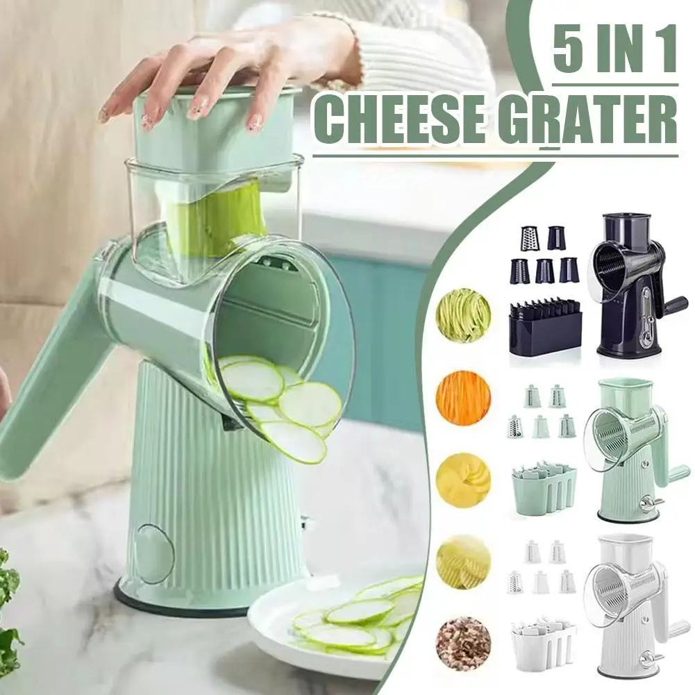 Multifunctional Manual Vegetable Slicer Cheese Grater Rotary Drum Grater Kitchen Tool for Veggie Chopping Food Shredding