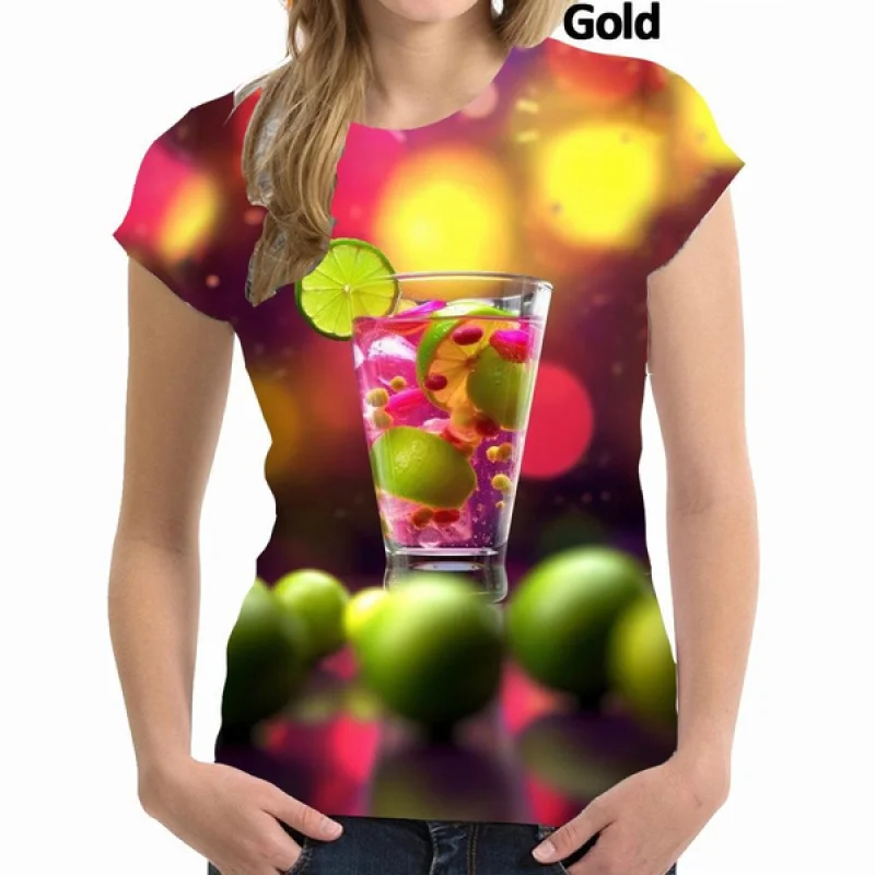 New Women's Fashion Personality T Shirt 3D Juice Drink Printed Casual T Shirts