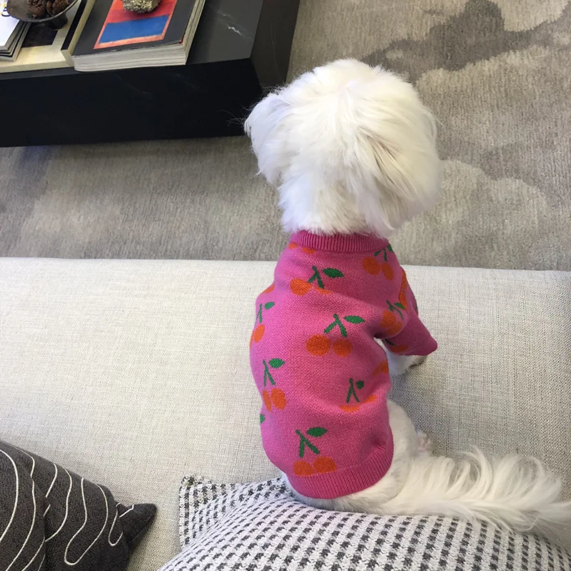 Pull Pour Chien Motif Cerises Vêtement Chaud En Tricot_voghion.com