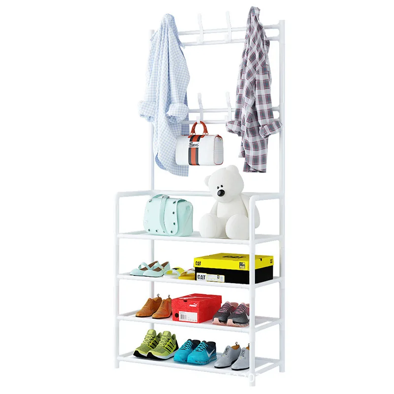 Simple shoe rack Household floor coat and hat rack integrated hanger living room coat and hat rack porchstorageshoesand hat rack