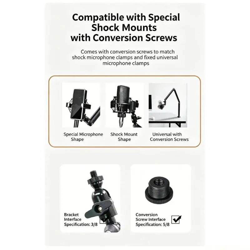 E56B Recording Desk Boom Stand with Foldable Arm, Clamp Base and Joint Detail for Voice Work, Streaming and Call Corner