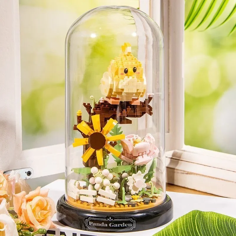 Flower Bouquet Dust Cover Owl Bird Set Building Blocks Cute Animal Bonsai Collection  Educational Toys Model for Christmas Gift