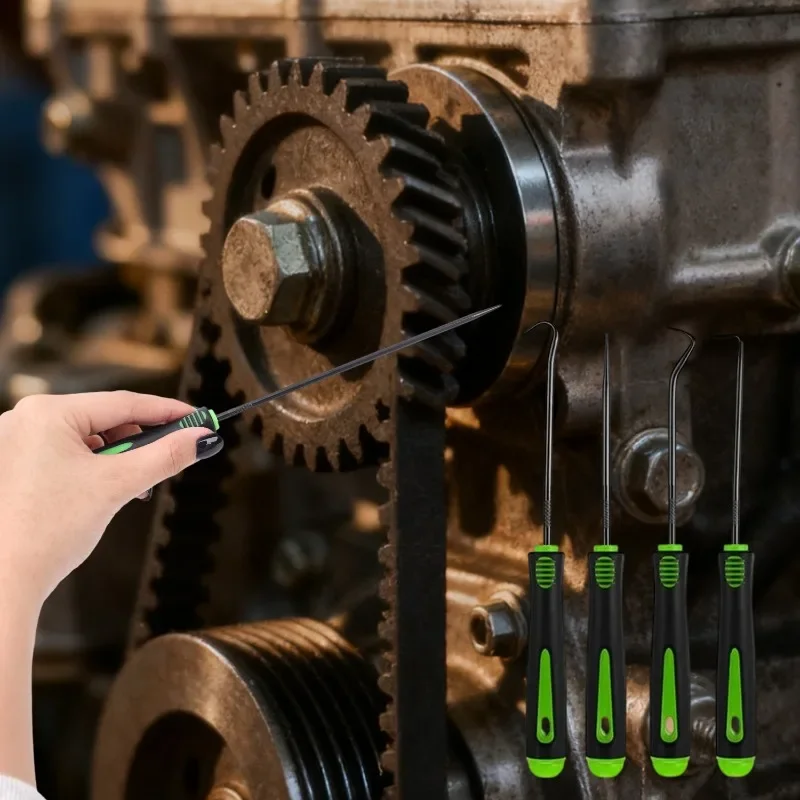 Extrator profissional de gancho de precisão, ferramentas de reparo de automóveis, 4/10 peças, conjunto de driver de vedação de óleo verde automotivo, ferramenta de remoção de anel o