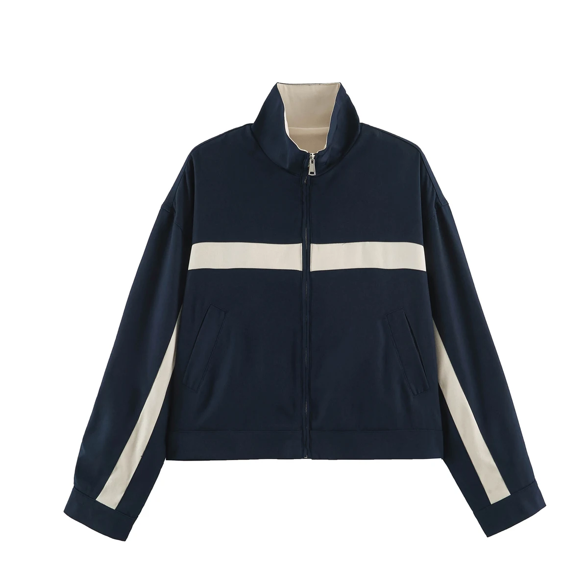 BSAY 2026 Damen-Jacke mit Stehkragen, Farbblock-Design, Reißverschluss, Kontraststreifen, Langarm, Locker Geschnitten, Kurze Sportliche Freizeitjacke – Detail 15
