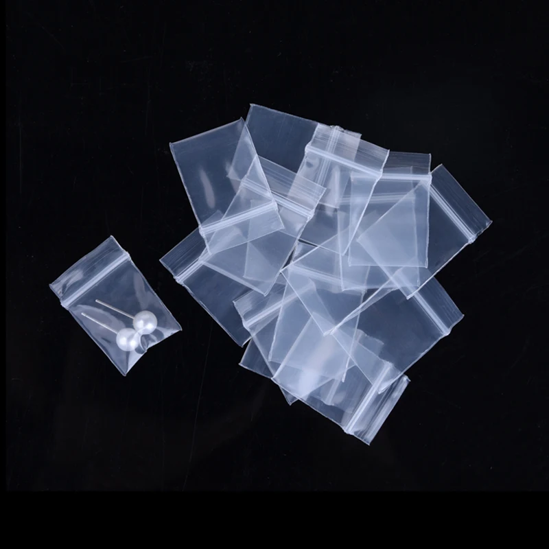 100pcs Clear Plastic Mini Ziplock Bag Transparent Jewelry Crystal Packing Pouches Reusable Zipper Lock Sack Thickness 0.2mm