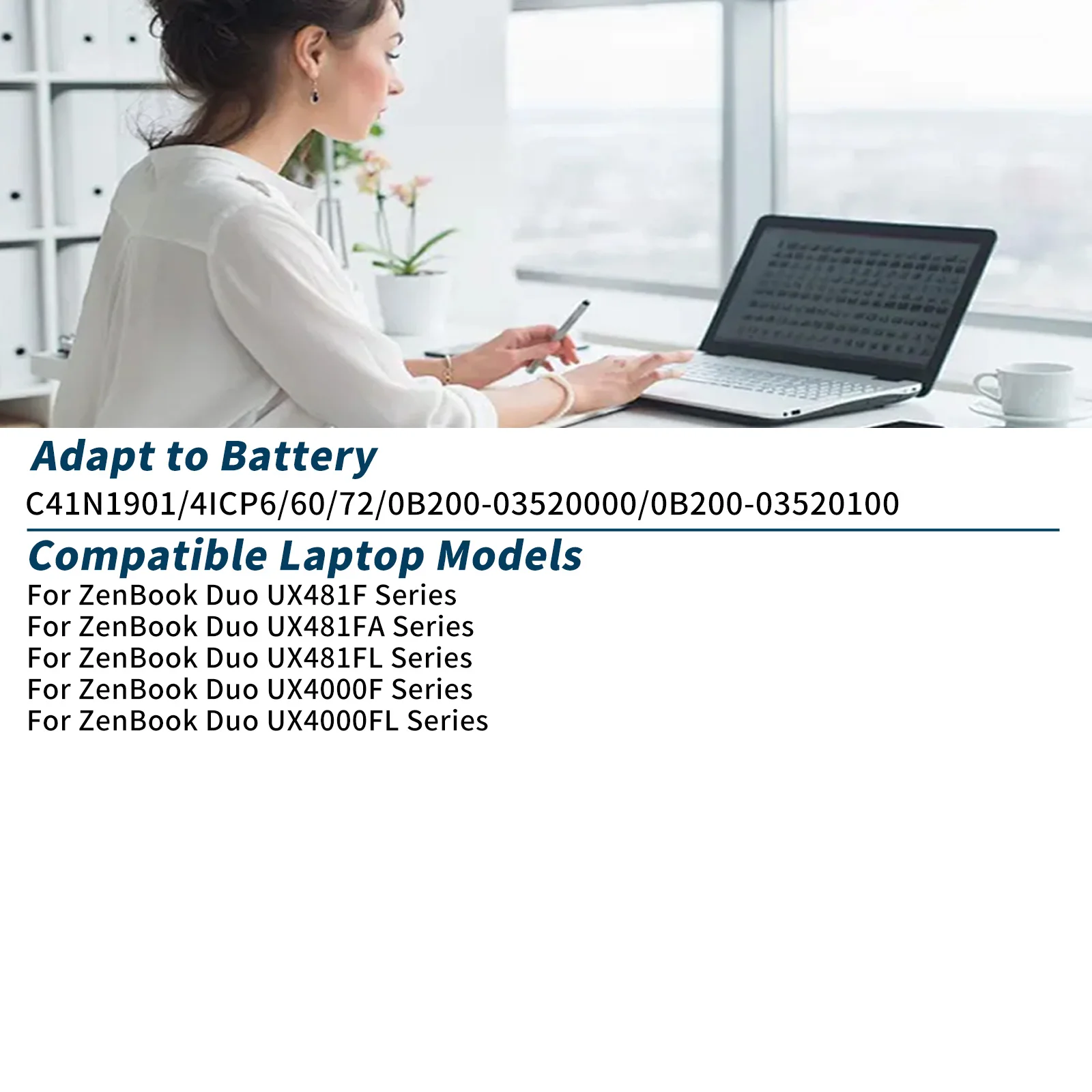 BVBH C41N1901 Laptop Battery for Asus ZenBook DUO UX481 UX481F UX481FA UX481FL UX4000F Replacement Battery High Capacity 62Wh