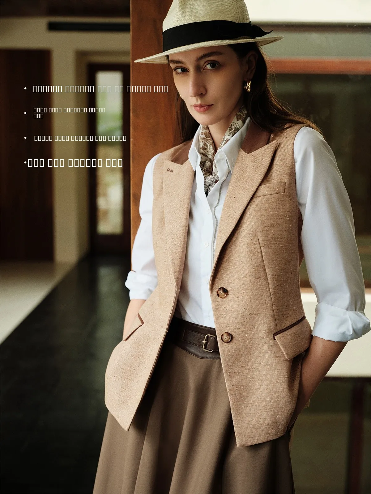 

Wool Blend Color Blo Collarl Svel Jaet Patchwork Contrast Color Stand Collar Vest Versatile Sle Autumn Se...