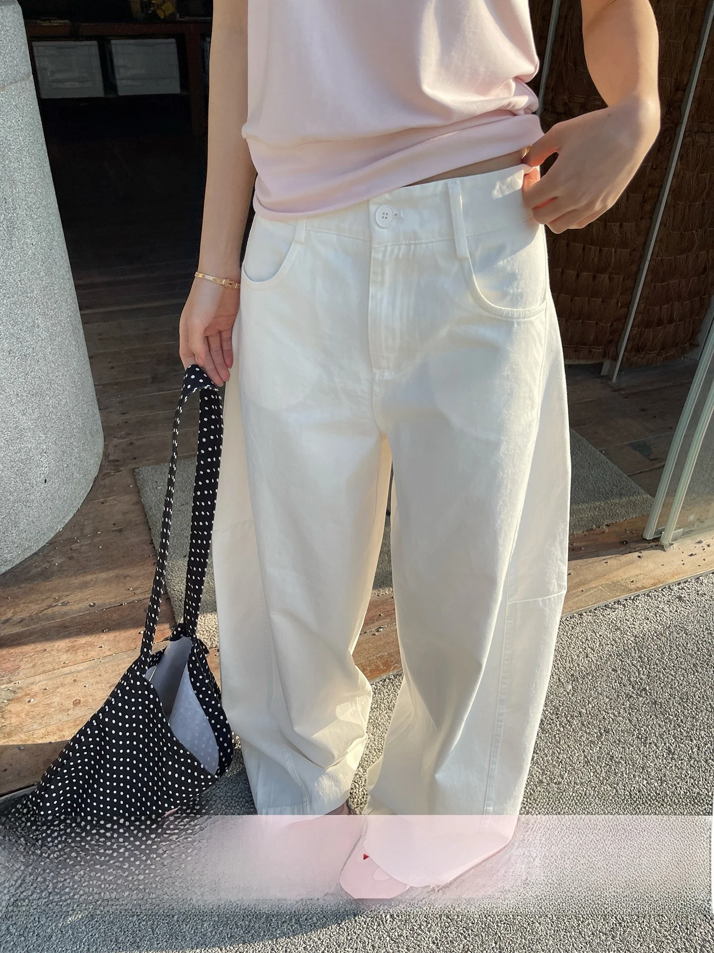 

Женские летние свободные брюки Morning Bloom с широкими штанинами, прямые, с высокой талией, повседневные, для отдыха, белые