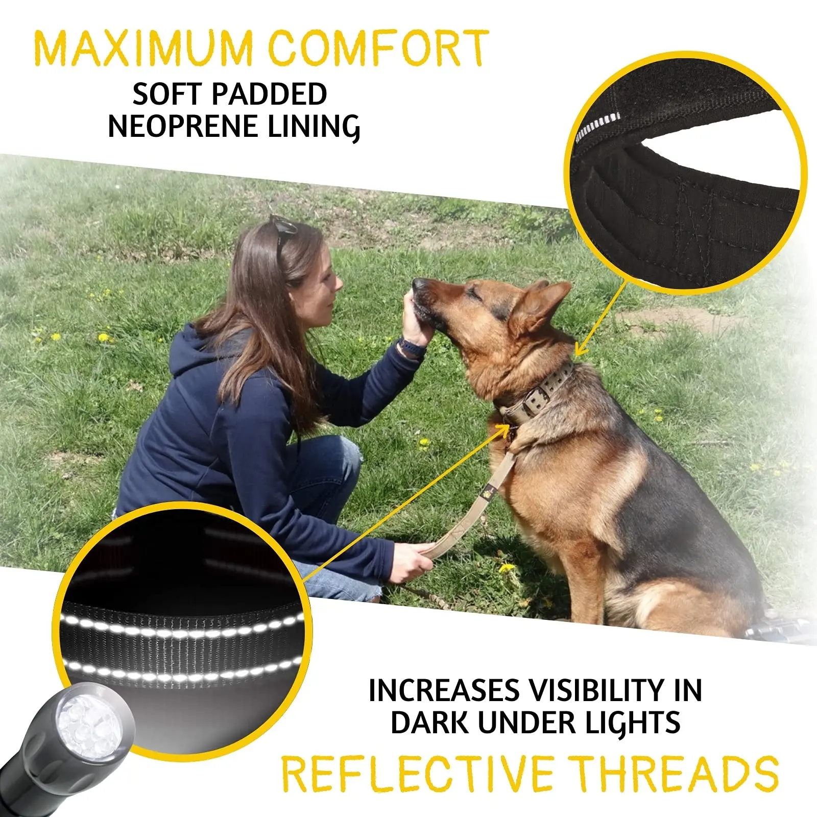 Reflective Heavy Duty Dog Collar with Handle - Thick and Durable Collar for Large Dogs, Ideal for Training, Walking, or Hunting