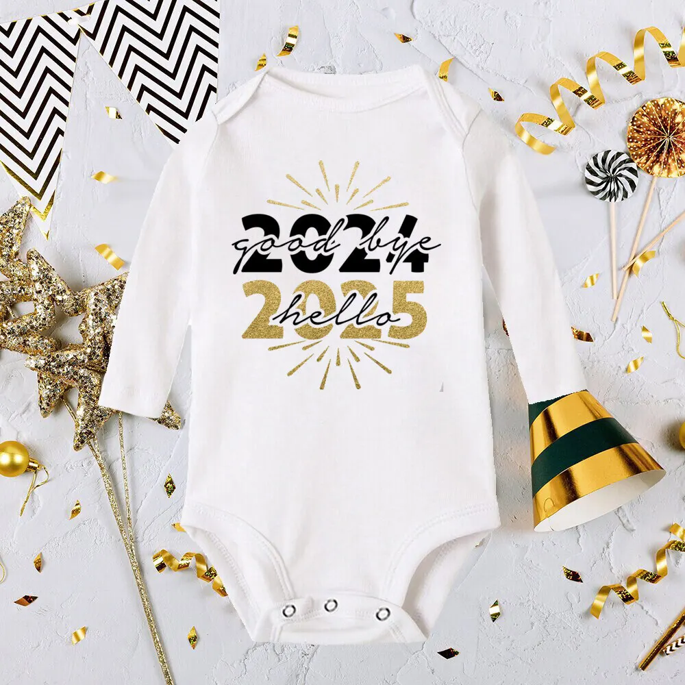 Hello 2025 Baby Rompers Newborn Long Sleeve Infant Jumpsuit It\'s My First New Year Baby Bodysuit Toddler New Year Ropa Clothes