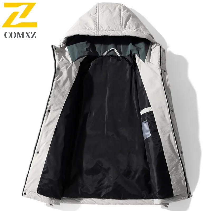 COMXZ Men's Puffer Jacket New Style Minimalist Hooded Thick Warm Travel Winter Jacket Snowy High-Quality Windproof Padding Coat