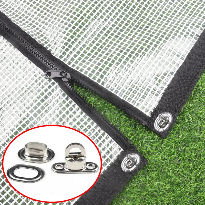 

Outdoor Zipper Tarpaulin with Twist Locks Transparent Tarp Curtain Patio Pergola Windproof Screen With Zipper Door