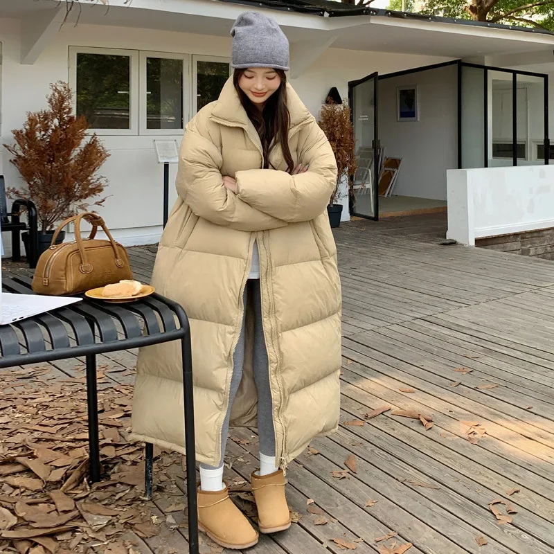 New Korean Design Down Cotton Coat Women Long Over Knee Length Thick Loose Bomb Casual Comfortable Overcoat Solid Color X1026